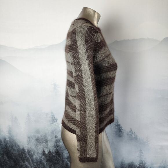 Ann Taylor Rabbit Hair Alpaca Wool Striped Crew Neck Sweater | Women's Medium - Picture 10 of 13